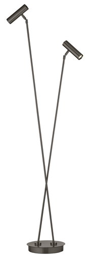 Moderne LED-Stehleuchte mit zwei verstellbaren Leuchtenköpfen, seitliche Perspektive