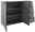 Graues Sideboard mit offenen Türen und Schubladen, seitliche Perspektive