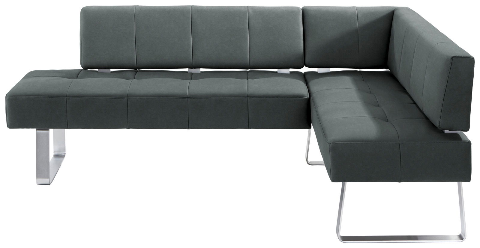 Moderano Eckbank LUPO II Moderne Eckbank in dunklem Stoffbezug mit Metallbeinen, Perspektive von vorne