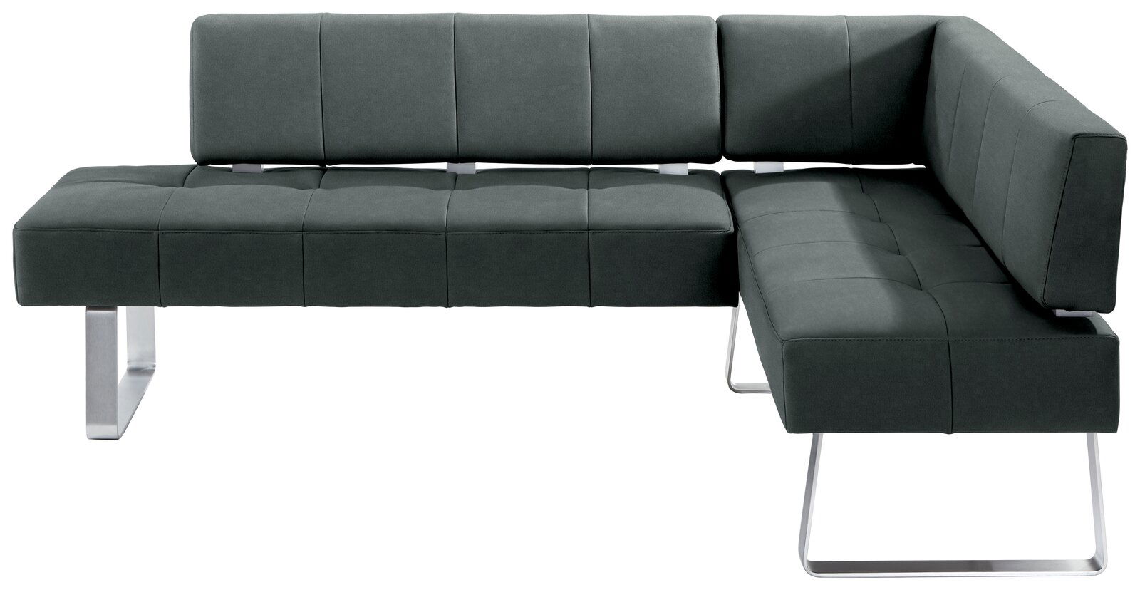 Moderano Eckbank LUPO II Moderne Eckbank in dunklem Stoffbezug mit Metallbeinen, Perspektive von vorne