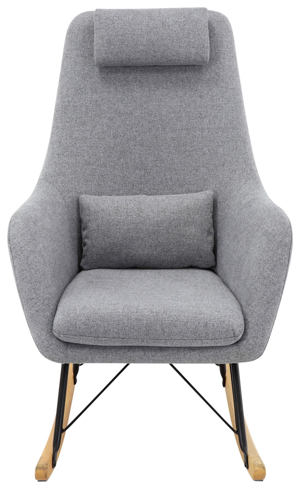 Grauer Stillstuhl mit Kopfstütze und Kissen, Frontalansicht