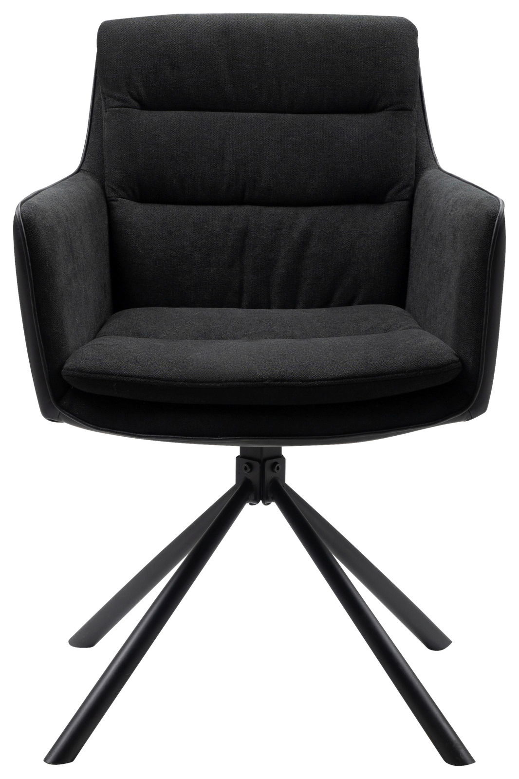 Z2 Armlehnstuhl LOGAN Schwarzer Armlehnstuhl LOGAN mit gepolstertem Sitz und Rückenlehne, aus der Frontalperspektive fotografiert.