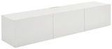 Weißes TV-Hängelowboard mit drei Türen, seitliche Perspektive