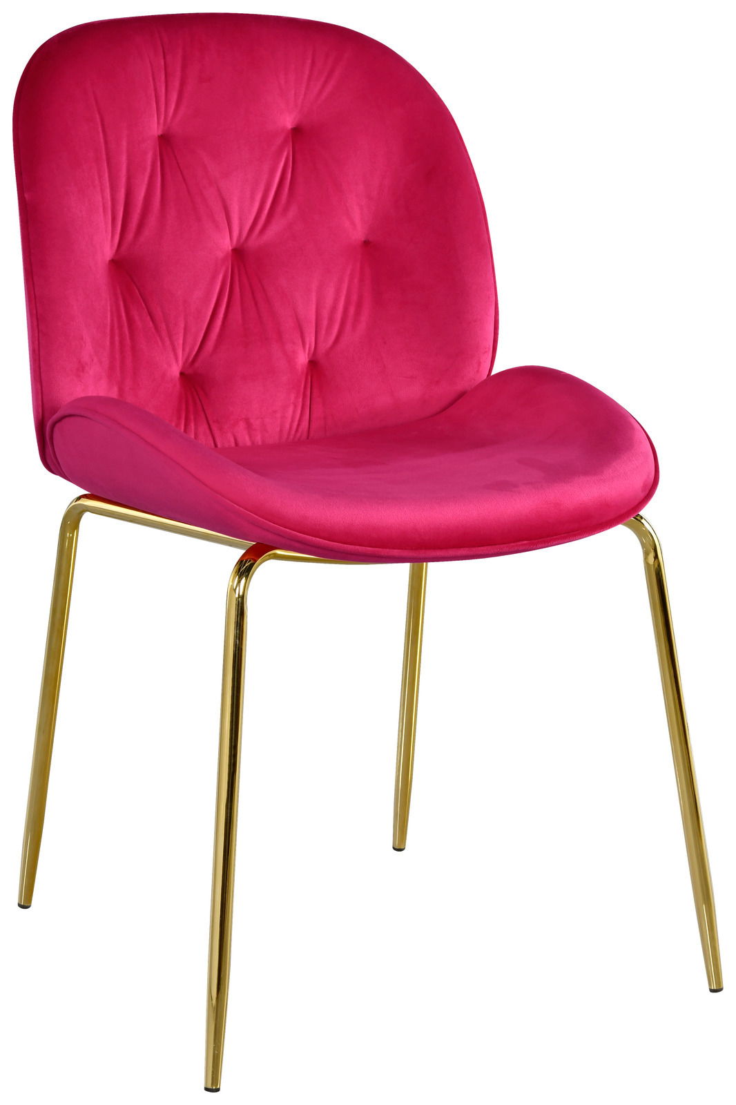Novel Stuhl LADY Moderner Stuhl mit pinkem Samtbezug und goldenen Beinen, seitliche Perspektive