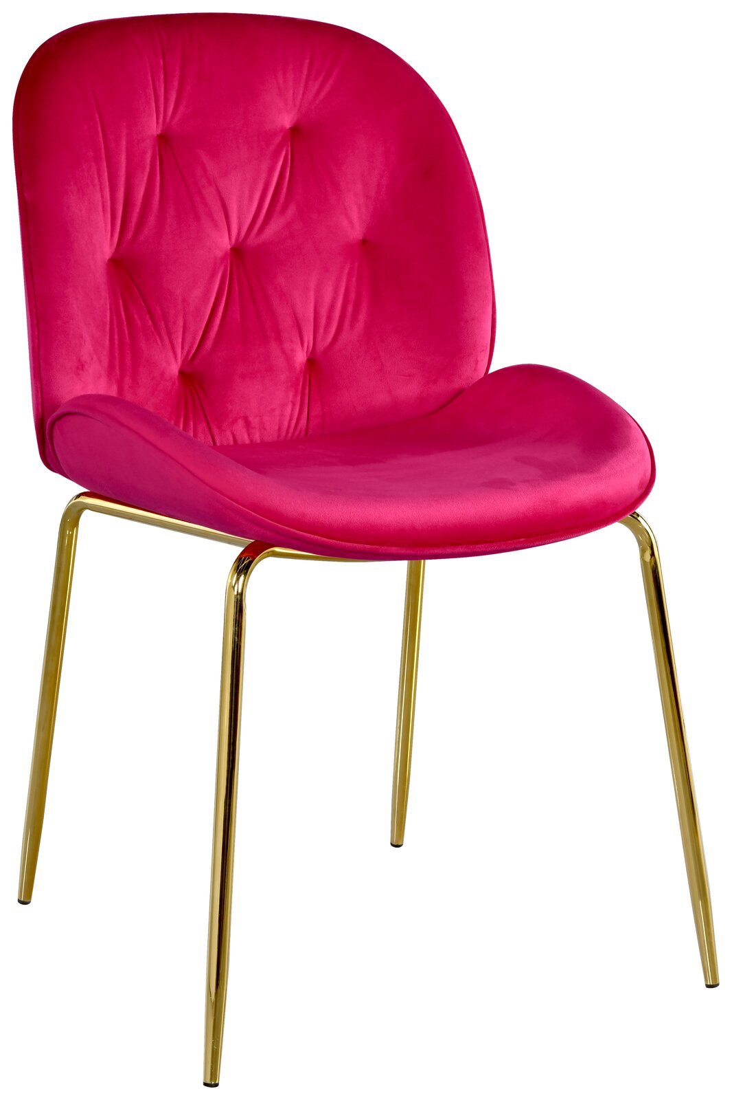 Novel Stuhl LADY Moderner Stuhl mit pinkem Samtbezug und goldenen Beinen, seitliche Perspektive