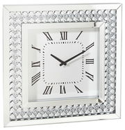 Quadratische Wanduhr mit römischen Ziffern und glitzerndem Rahmen, Frontalansicht