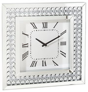 Quadratische Wanduhr mit römischen Ziffern und glitzerndem Rahmen, Frontalansicht