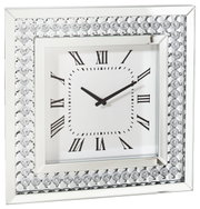 Quadratische Wanduhr mit römischen Ziffern und glitzerndem Rahmen, Frontalansicht