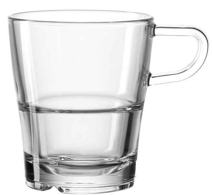 Transparente Glastasse Senso 250ml mit Henkel, seitliche Perspektive
