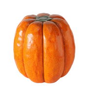 Hocker in Form eines Kürbisses, orangefarben, aus der Frontalperspektive