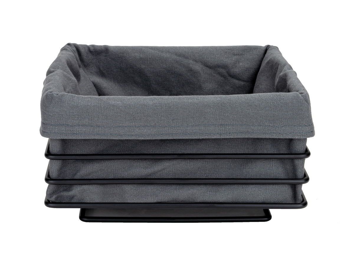 Eckiger Brotkorb in Anthrazit mit Stoffeinsatz, frontal fotografiert