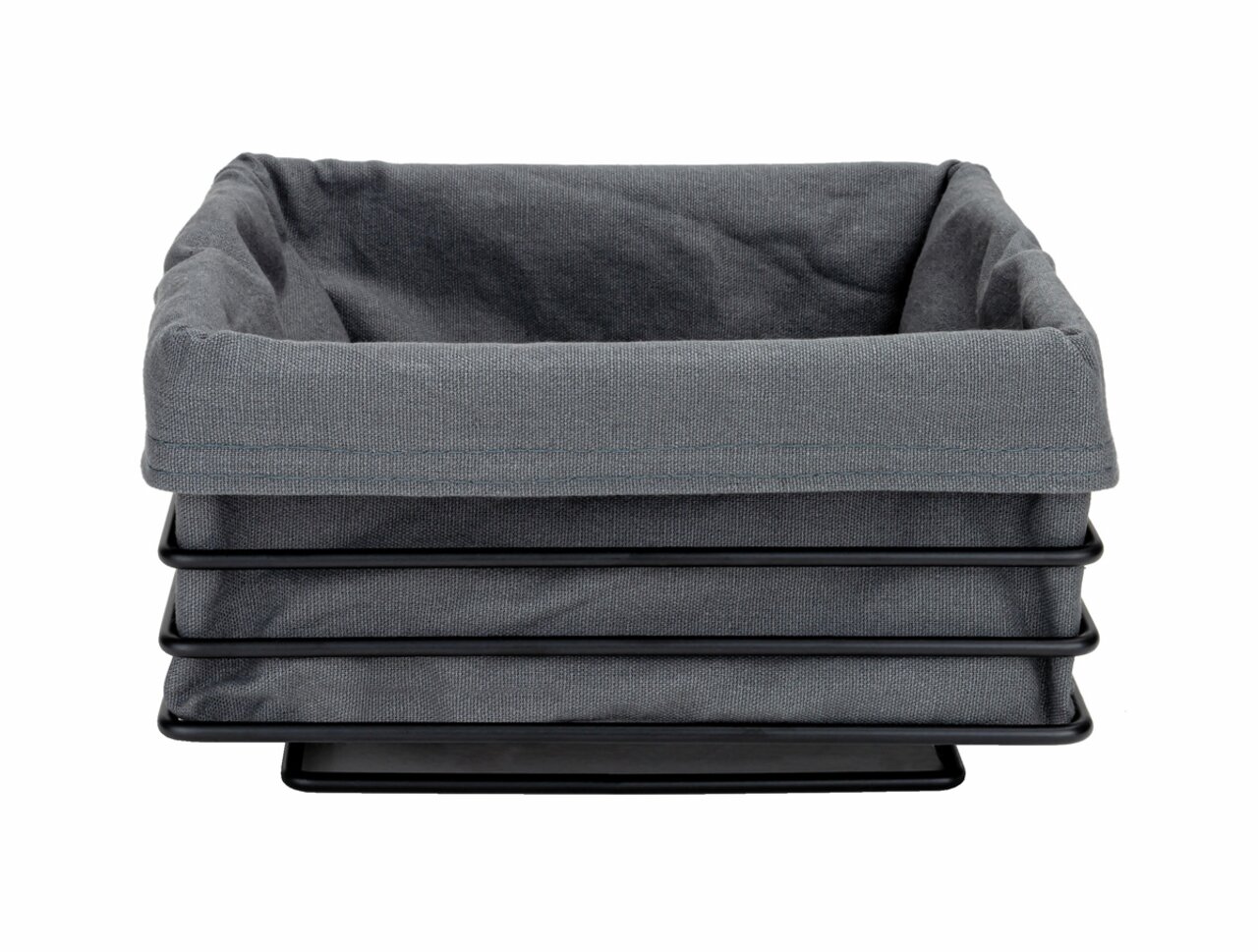 Justinus Brotkorb eckig Eckiger Brotkorb in Anthrazit mit Stoffeinsatz, frontal fotografiert