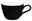 Schwarze Kaffeetasse mit weißem Innenraum, seitliche Perspektive