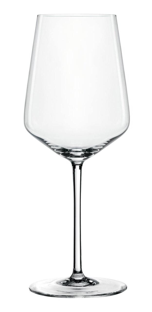 Weißweinglas aus klarem Glas, frontal abgebildet mit elegantem, langem Stiel und breitem Kelch.