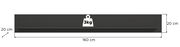 Schwarzes Wandboard mit den Maßen 160 cm Breite und 20 cm Höhe, Belastbarkeit bis 3 kg, frontale Ansicht.