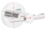 Nahaufnahme eines verchromten Doppelhakens mit runden Enden, von der Seite betrachtet. Maße: 5 cm Höhe, 6 cm Tiefe, 8 cm Breite.