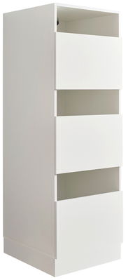Weißer Wäscheschrank der Serie WASCHPUNKT von XORA mit drei offenen Schubladen, seitliche Perspektive
