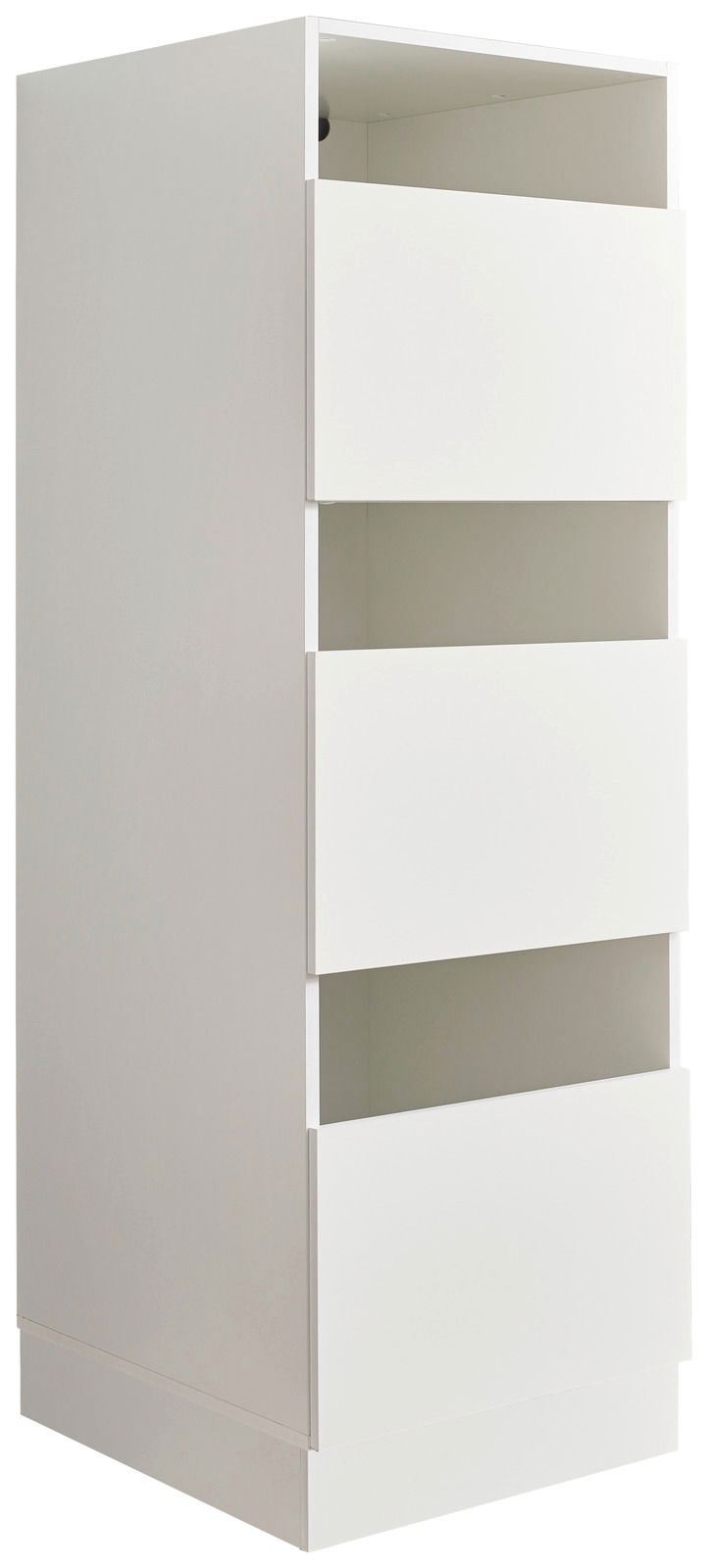 XORA Wäscheschrank PRIMUS Weißer Wäscheschrank der Serie WASCHPUNKT von XORA mit drei offenen Schubladen, seitliche Perspektive