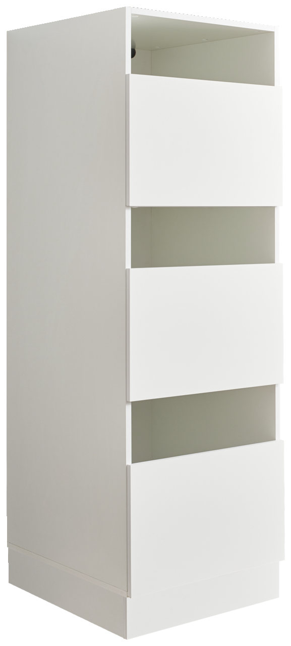 XORA Wäscheschrank PRIMUS Weißer Wäscheschrank der Serie WASCHPUNKT von XORA mit drei offenen Schubladen, seitliche Perspektive