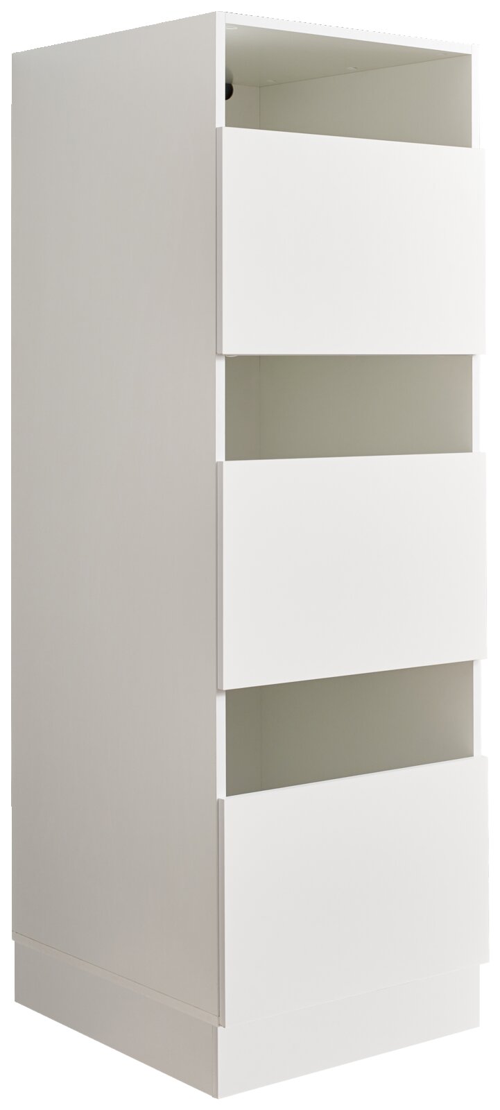 XORA Wäscheschrank PRIMUS Weißer Wäscheschrank der Serie WASCHPUNKT von XORA mit drei offenen Schubladen, seitliche Perspektive