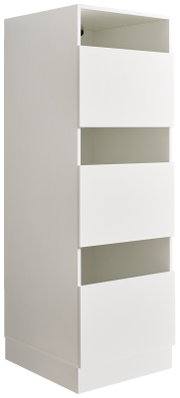 Weißer Wäscheschrank der Serie WASCHPUNKT von XORA mit drei offenen Schubladen, seitliche Perspektive