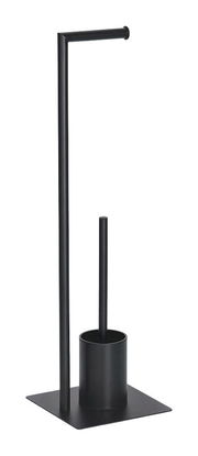 Schwarze WC-Garnitur aus Metall, freistehend, seitliche Perspektive