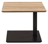 Moderner Beistelltisch mit rechteckiger Holzplatte und schwarzem Metallgestell, Frontalansicht
