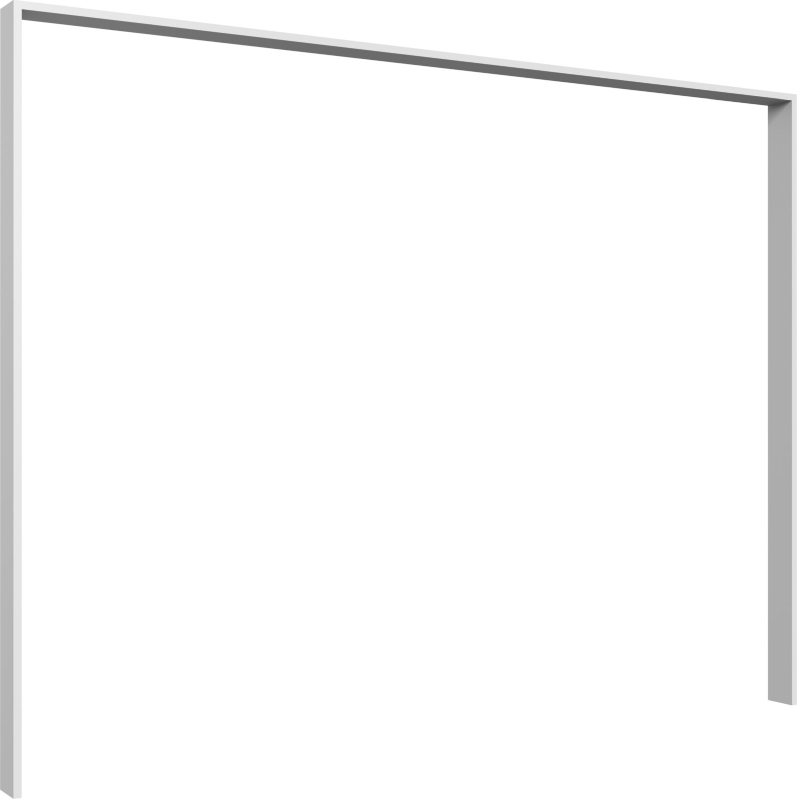 Wit rechthoekig frame of deurkozijn, schuin van voren weergegeven (perspectiefaanzicht) op een witte achtergrond