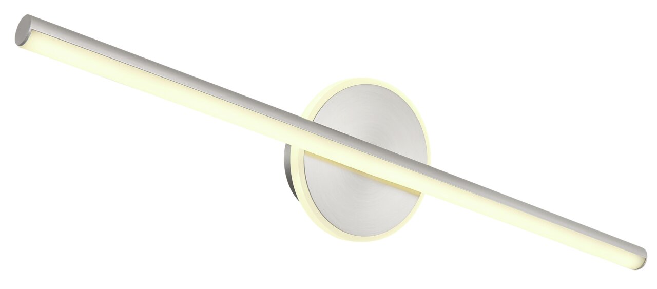 Moderne Wandleuchte PEPE mit schlankem, horizontalem Design und runder Wandhalterung, seitliche Perspektive