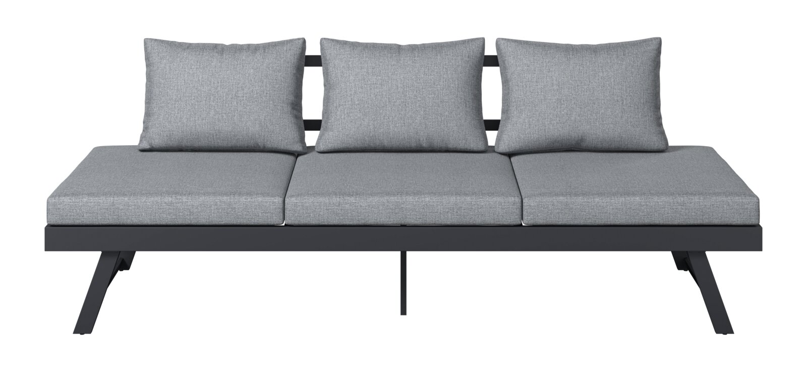 Graues Lounge-Sofa mit drei Kissen, Vorderansicht