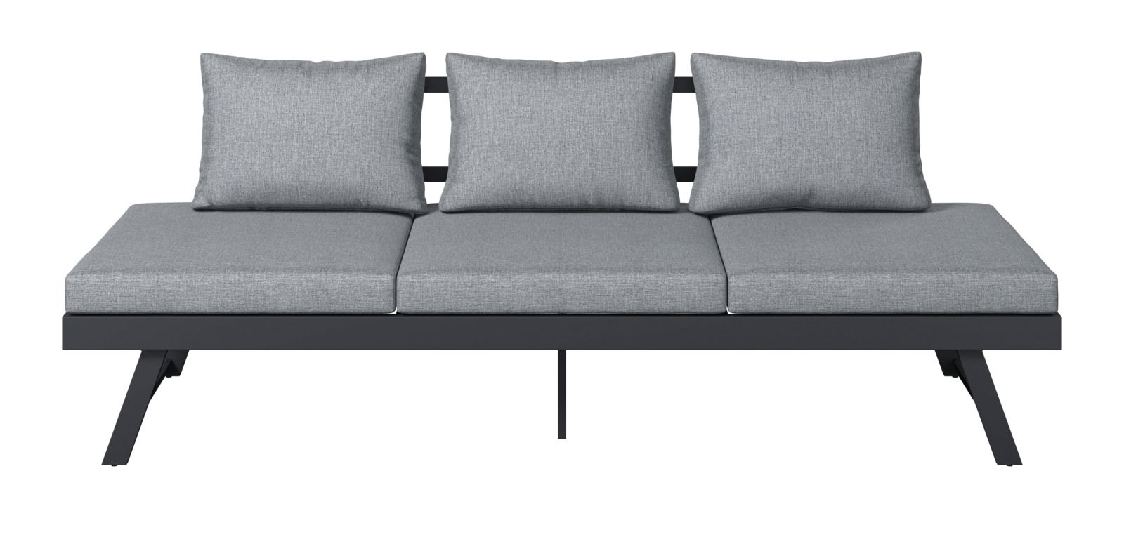 Graues Lounge-Sofa mit drei Kissen, Vorderansicht