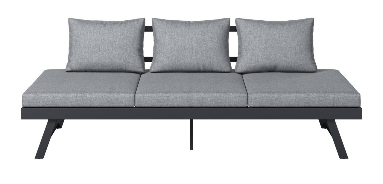 Graues Lounge-Sofa mit drei Kissen, Vorderansicht