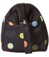 Schwarze Kosmetiktasche mit bunten Punkten, Vorderansicht mit Reißverschluss