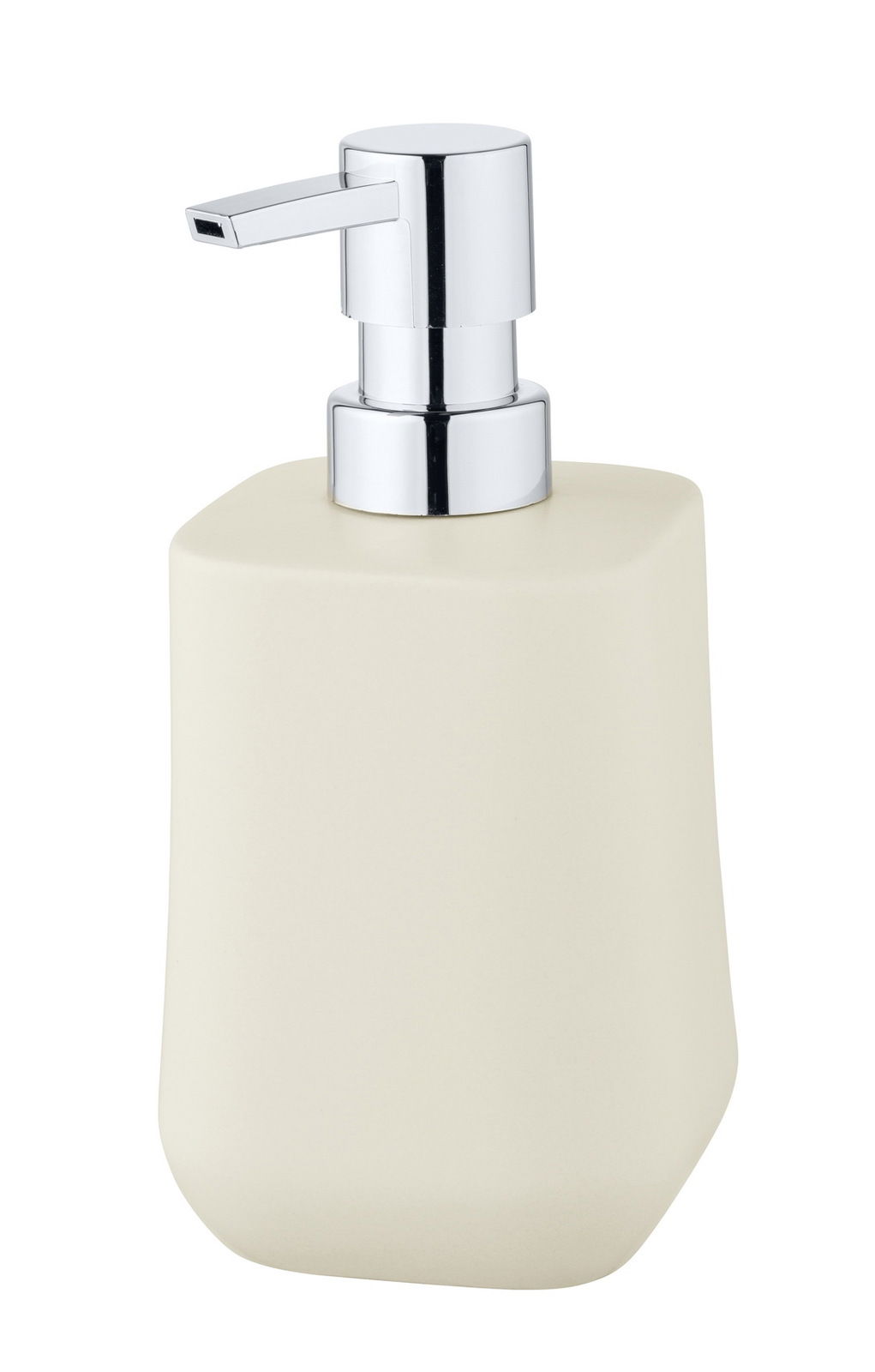 Schöner Wohnen Seifenspender ADINE Keramik Seifenspender Adine in Cremefarbe mit glänzendem Chrom-Pumpkopf, seitliche Perspektive