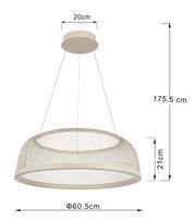 LED-Hängeleuchte mit einem Durchmesser von 60,5 cm und einer Höhe von 21 cm, aus Drahtgeflecht, seitliche Perspektive