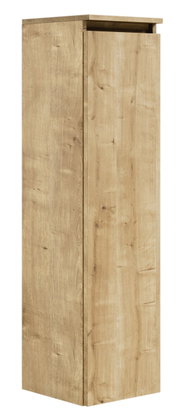 Hochschrank aus Holz in Eichenoptik, seitliche Perspektive