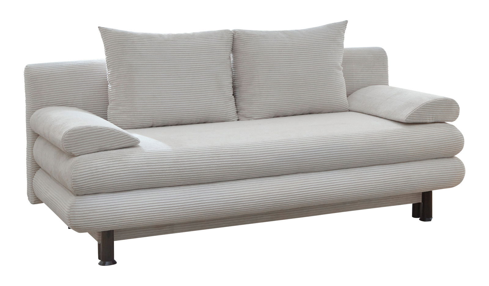 Beiges Funktionssofa Bern mit zwei großen Kissen, seitlicher Blick