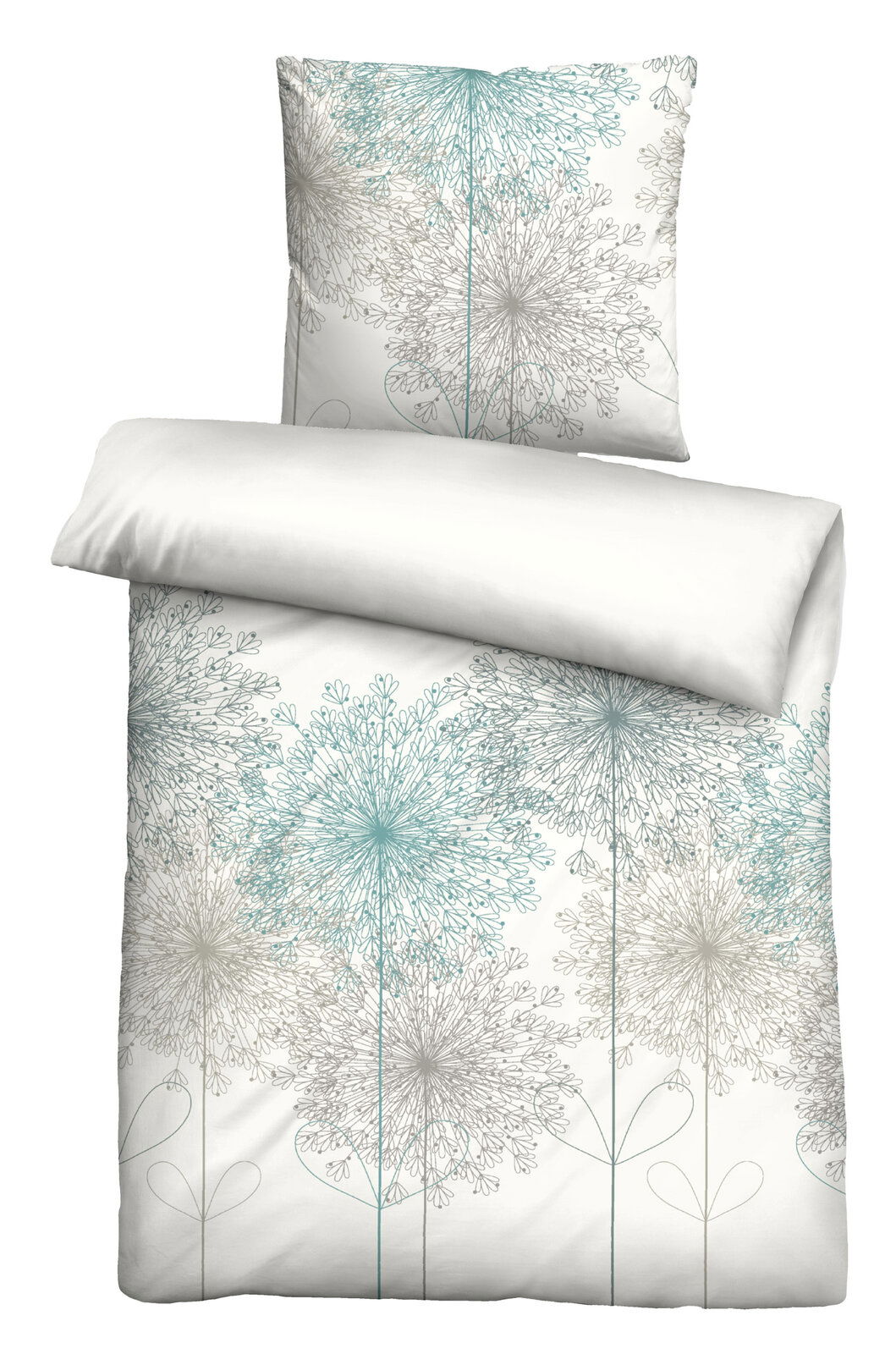 Bettwäsche-Set 135x200cm mit floralem Muster in Blau- und Grautönen, Ansicht von vorne