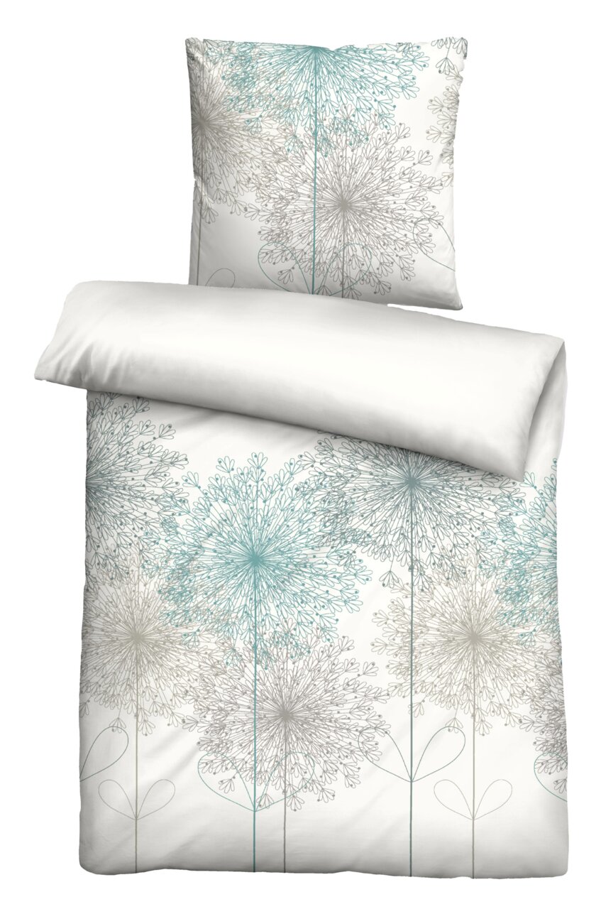 Bettwäsche-Set 135x200cm mit floralem Muster in Blau- und Grautönen, Ansicht von vorne