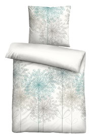 Bettwäsche-Set 135x200cm mit floralem Muster in Blau- und Grautönen, Ansicht von vorne