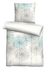 Bettwäsche-Set 135x200cm mit floralem Muster in Blau- und Grautönen, Ansicht von vorne