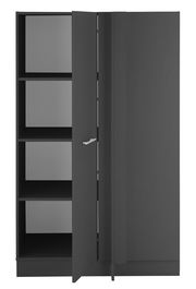 Moderner schwarzer Eckschrank mit geöffneter Tür, Frontansicht