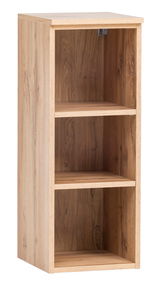 Holz-Unterschrank-Regal mit drei offenen Fächern, seitliche Perspektive