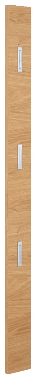 Garderobenpaneel aus Holz mit drei Haken, seitliche Perspektive