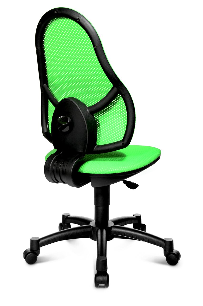 Groene draaistoel met zwart frame, achteraanzicht