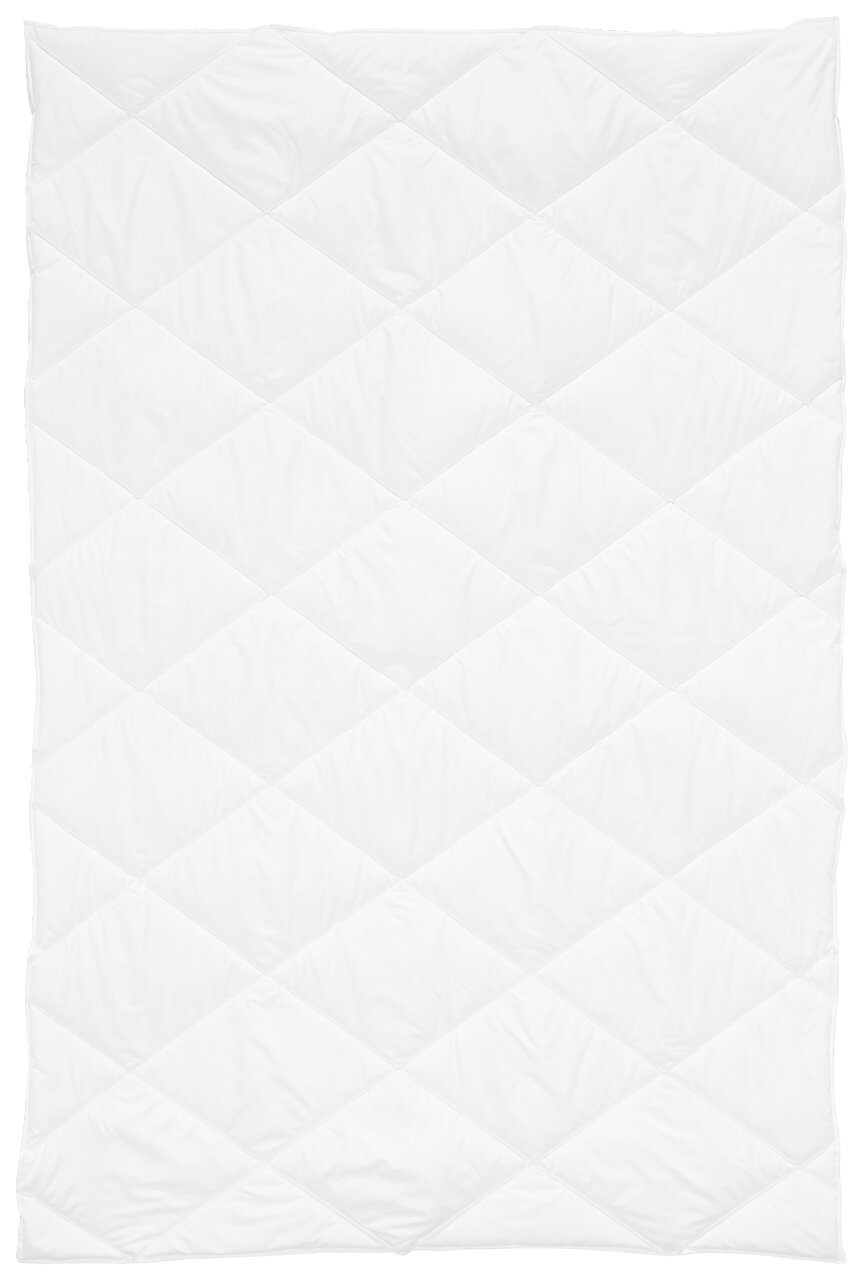 Luftaufnahme einer weißen, gesteppten Sommerbettdecke in der Größe 135x200 cm.