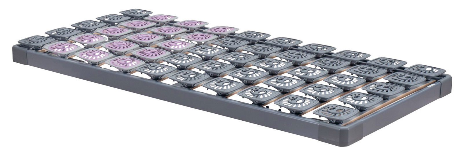 Tempur Systemrahmen PREMIUM FLEX 500 Systemrahmen 100x200 mit grauen und lila Federungselementen, seitliche Perspektive