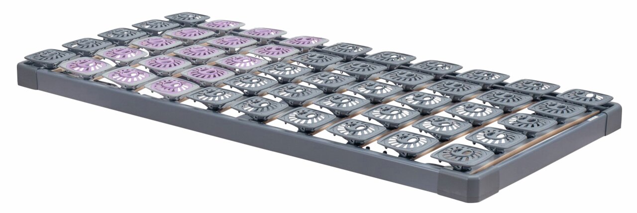 Tempur Systemrahmen PREMIUM FLEX 500 Systemrahmen 100x200 mit grauen und lila Federungselementen, seitliche Perspektive