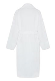 Weißer Bademantel mit Schalkragen, Rückansicht