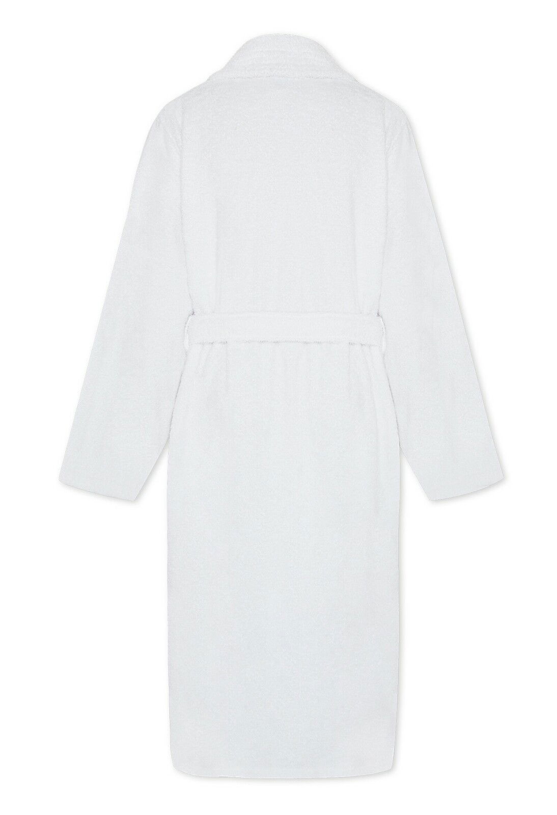 Weißer Bademantel mit Schalkragen, Rückansicht